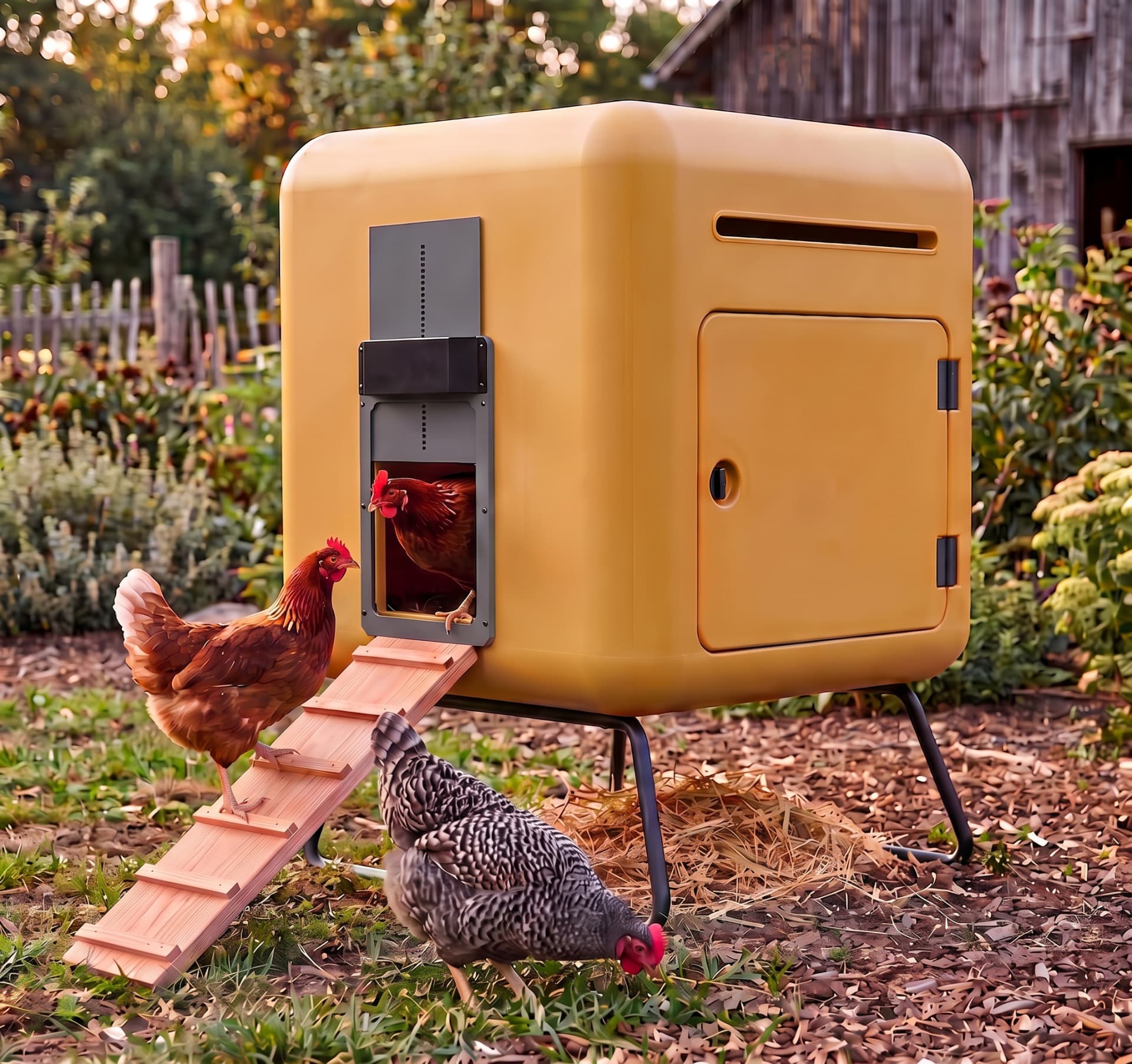 Qoopa Nest premium design kippenhok in de kleur Mosterd